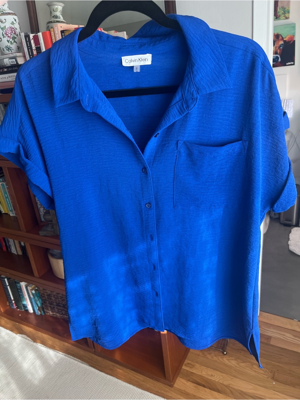 Calvin Klein Women's Cobalt Blue Short-Sleeve Button Shirt